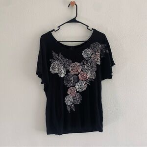 2b Bebe black sequin floral blouse